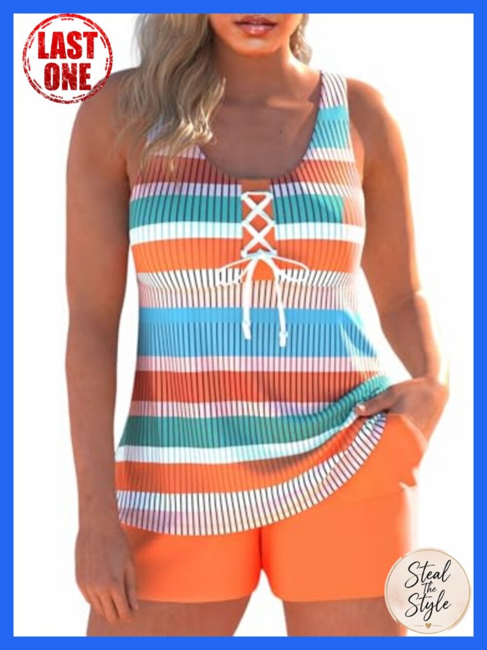 MODLILY Women's Lace Up Tankini Swimsuit with Pocket Shorts